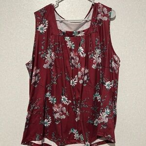 Women’s Plus Size Tank Top With Square Neck Maroon And Floral Size 5XL